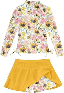 Vogseek 3-12T Girls Rash Guard 2 Pieces Bathing Suit Long Sleeve Swimsuit Swimming Skirt