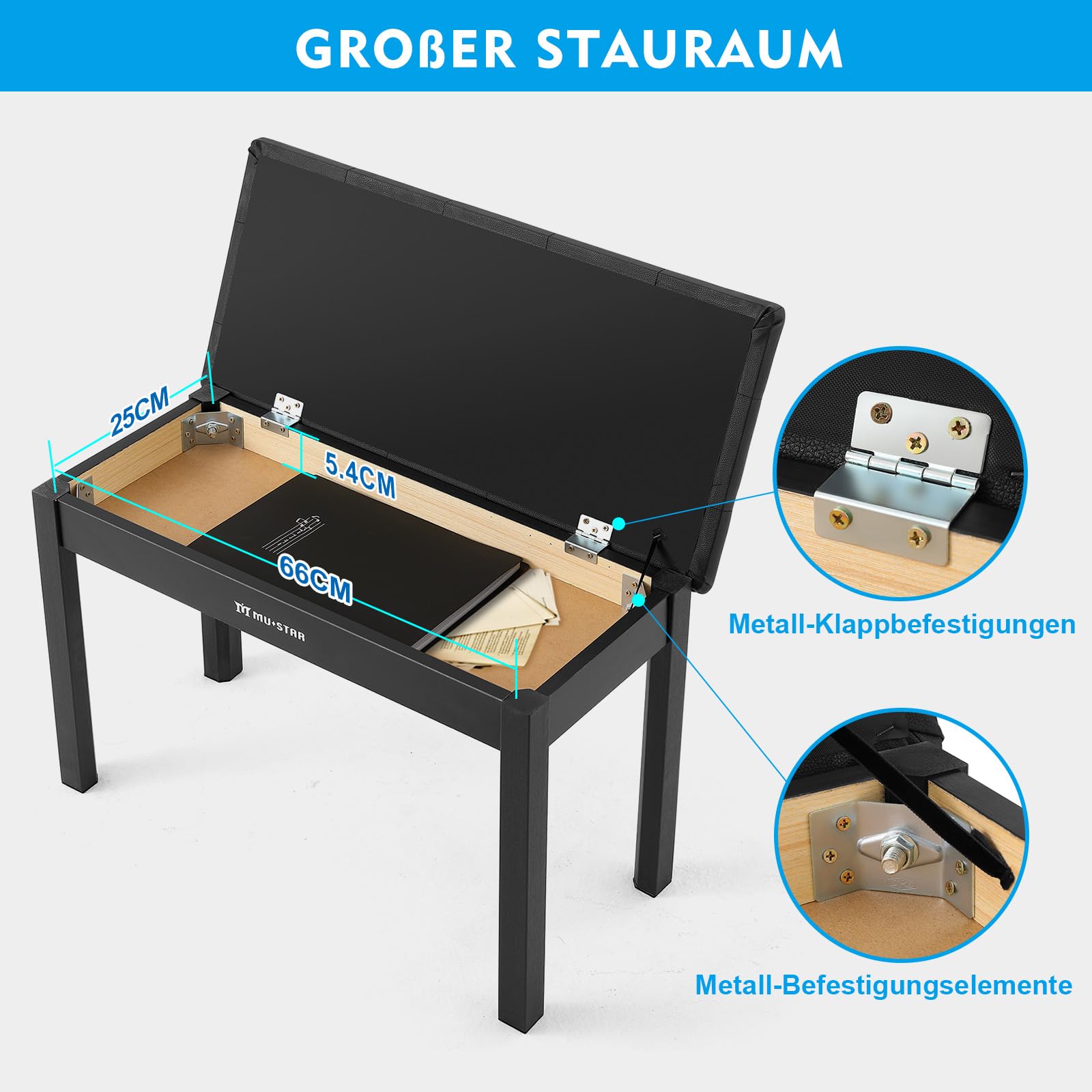 MUSTAR Digital Piano 88 Tasten mit Klavierhocker, E Piano Schwarz mit Hammermechanik, E-Klavier mit 3 Pedale Adapter, 2 Kopfhöreranschluss, Duales Kontrollsystem, USB/MIDI, Klassisch professionell