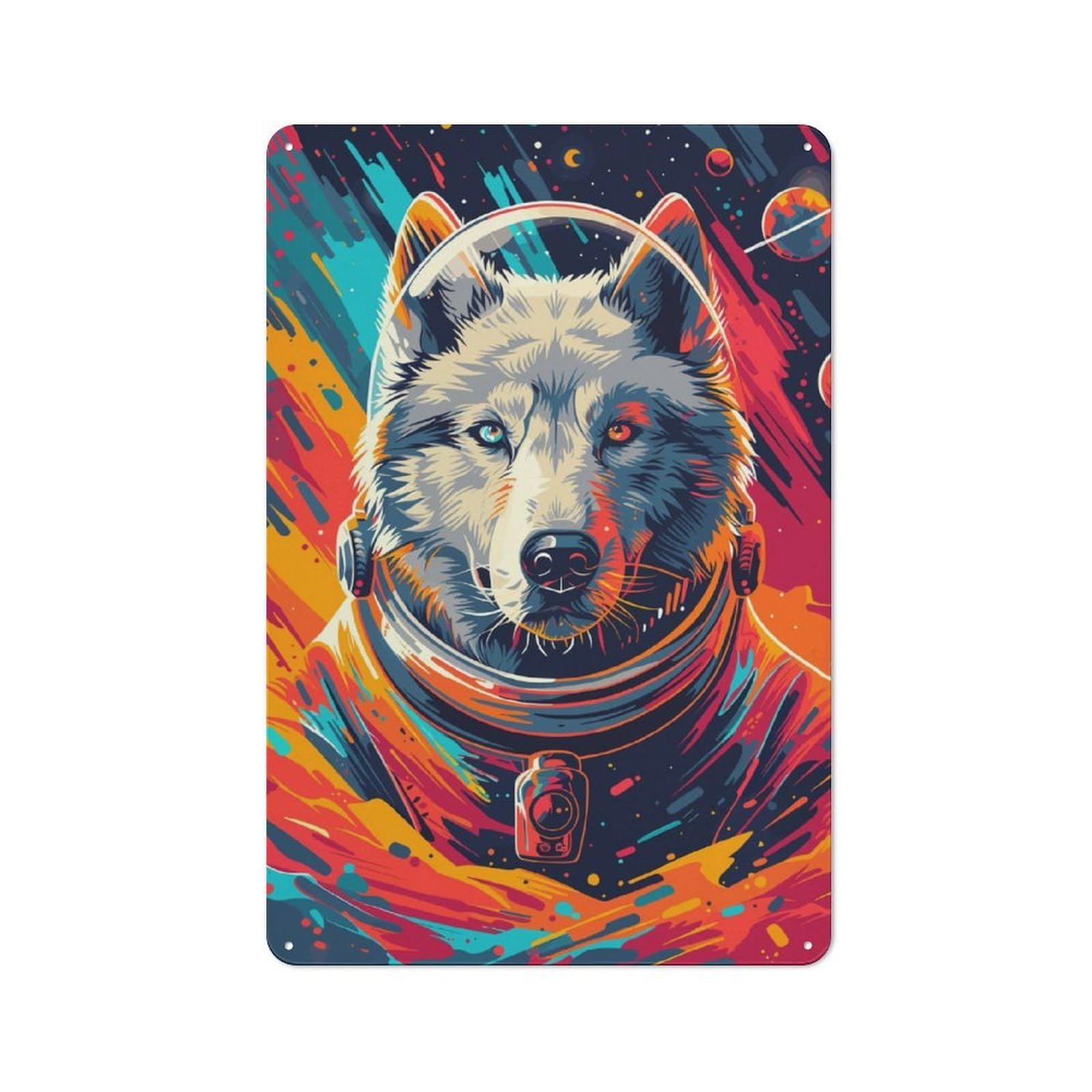 Junmoney Husky Astronaut Space Retro Metal Wall Sign 30X20cm With For Garage Wall, A Decorative Metal Sign For Garages And Workshops