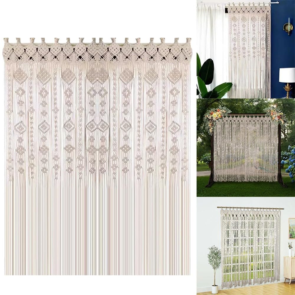 Tapiz de cortina de puerta tejido manual para bodas, puertas y ventanas, estilo bohemio, fondo decorativo (110 x 200 cm)