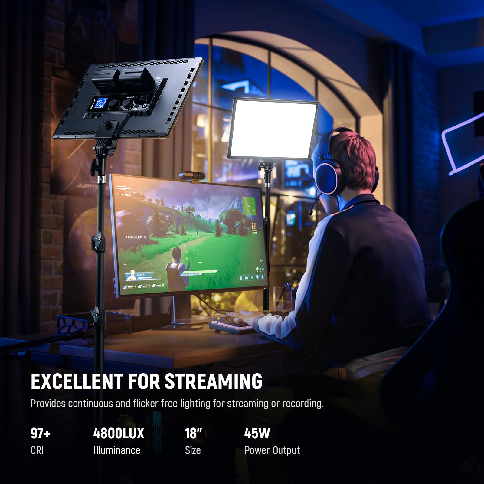 Neewer 13" Led Video Light Panel Kit, 2 Pack Dimmable Bi Color Soft Key Lighting with Tripod Stand, 8000mAh Battery, 3200~5600K CRI97+ 2400Lux for Game/Streaming/YouTube Recording/Studio Photography: NL-288ARC