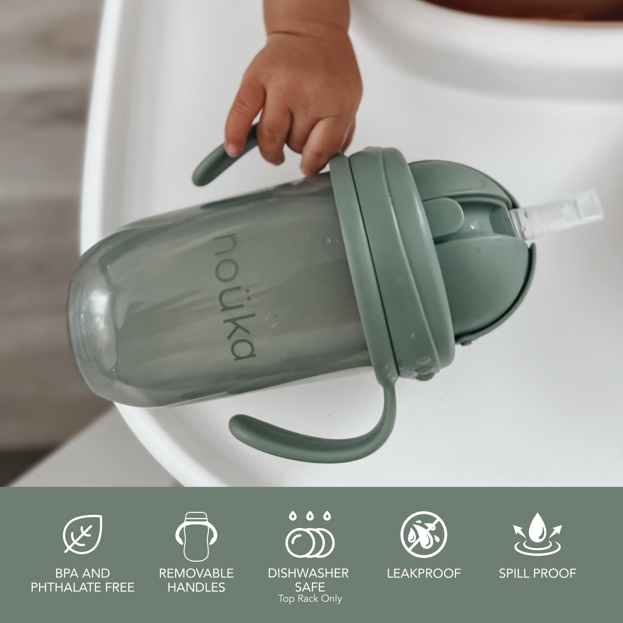 nouka - Vaso recto con popote con tapa superior de clic, a prueba de fugas y fácil agarre, asas extraíbles, amanecer