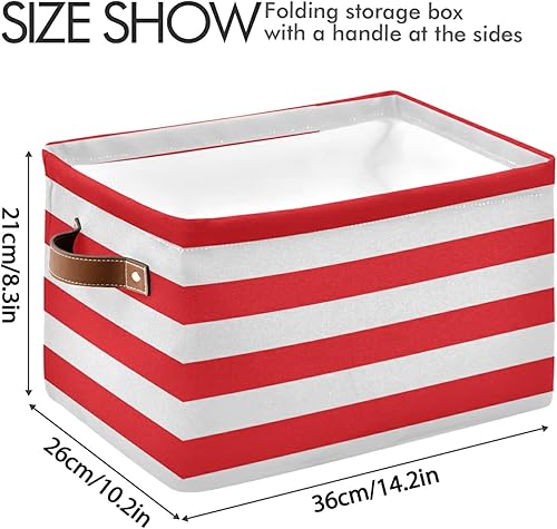 Miniatura 3 de Cesta de almacenamiento de cubos de almacenamiento a rayas rojas y blancas con asas, 1 paquete