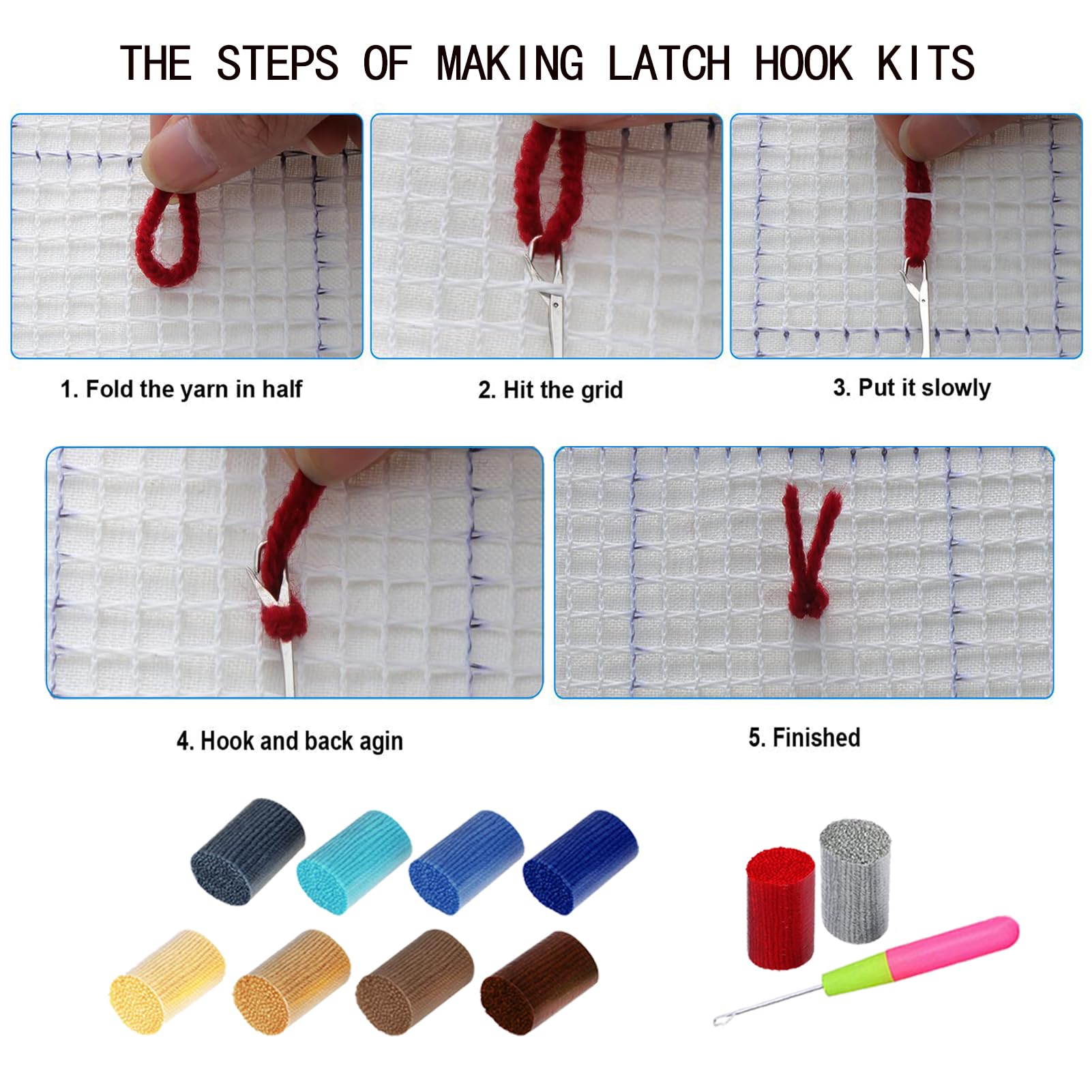 Kit Tapis Au Crochet à Loquet DIY 61x87 Cm - Avec Fils, Toile Imprimée, Crochet - Activité Manuelle Pour Adultes, Débutants, Enfants