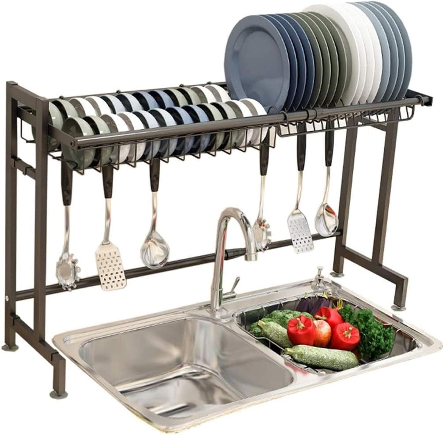 Amazon｜排水ラック 調理器具ホルダー、キッチンディッシュラックぶら下げ乾燥料理オーガナイザー収納シンク、ウォールマウントボウルホルダー