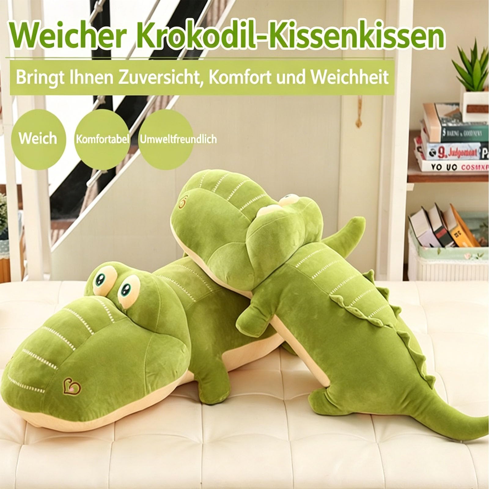 Riesen Krokodil Kuscheltier XXL, weich groß Aligator Stofftier Plüschtier, Weiches Krokodil-Plüschkissen, Plüsch Krokodil Spielzeug Kissen, Krokodilkissen Geschenk für Mädchen Jungen (130cm)