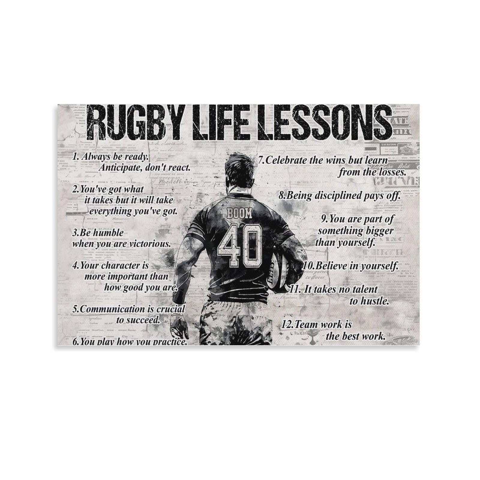 WLQZFRWV Rugby Life Lessons Personalized Poster (2) Canvas Poster Bedroom Decor Landscape Office Room Decor Gift 24x36inch(60x90cm)