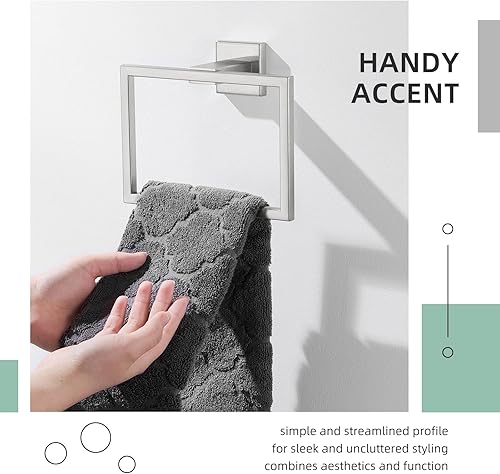 Miniatura 6 de Angle Simple - Toallero de mano de níquel cepillado, anillo de toalla de baño cuadrado de acero inoxidable SUS 304, para montaje en pared, 7.09