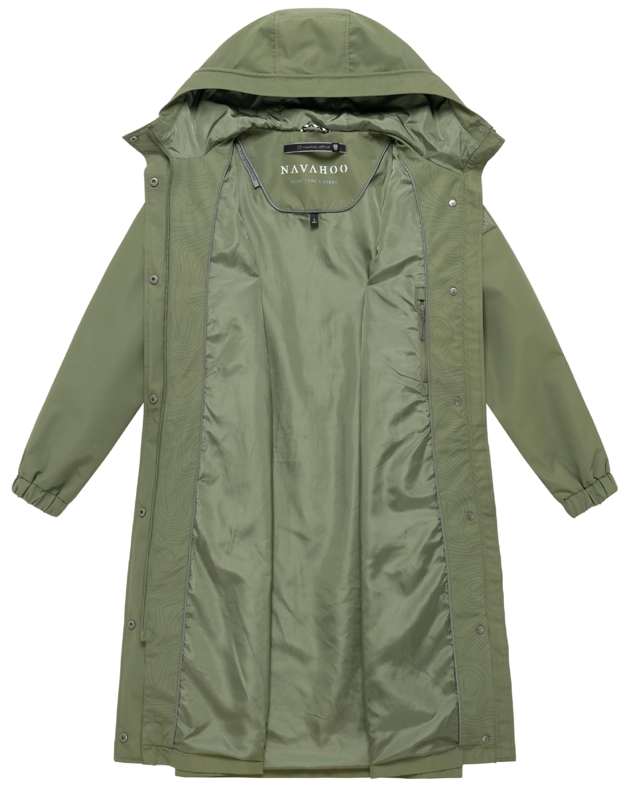 Navahoo Damen extralange wasserdichte Übergangsjacke Mantel oversize Parka mit Taillenzugband und Brusttaschen Kirschwind 14 XS-3XL