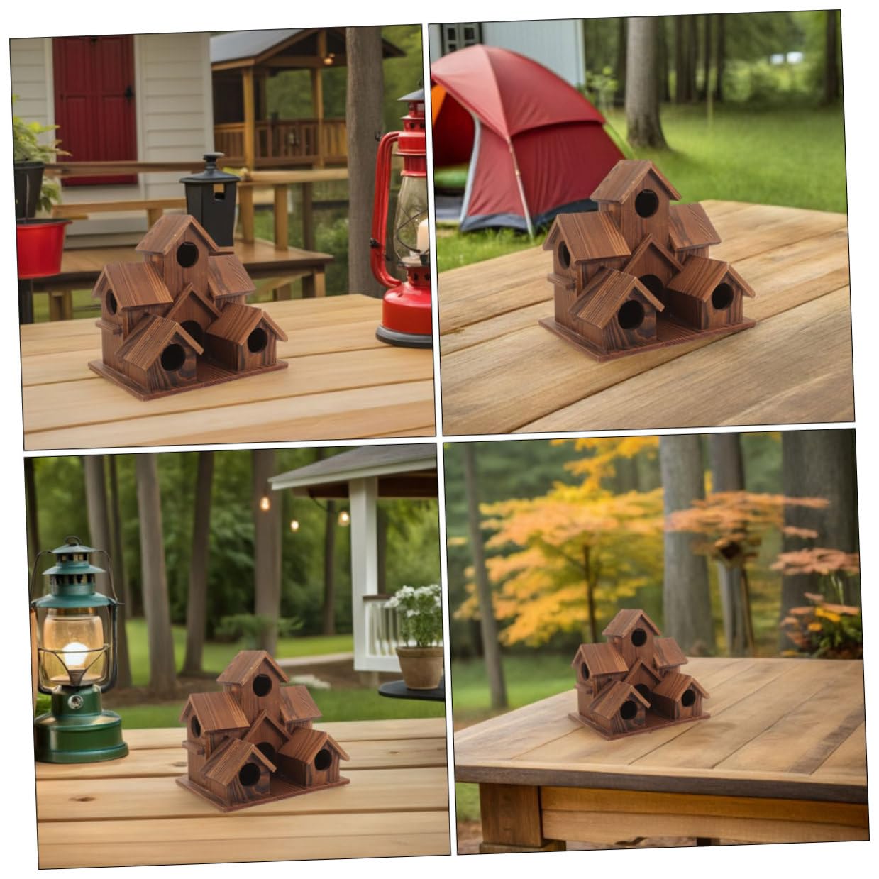 Toddmomy 2pièces Nichoirs de Jardin Rustiques Bois pour Oiseaux Sauvages avec Mangeoire Intégrée Style Cottage pour Terrasse ou Cour