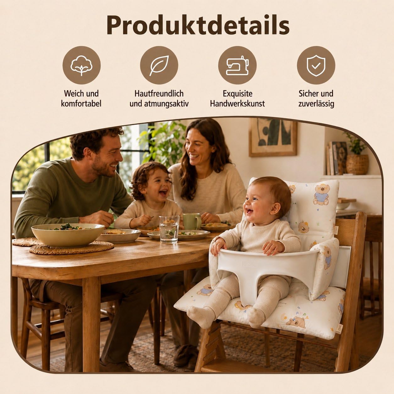 High Chair Cushion, High Chair Replacement Set Cushion, Organic Cotton Baby, Surface Coated for Easy Cleaning, Compatible with Stokke Tripp Trapp (Waterproof)