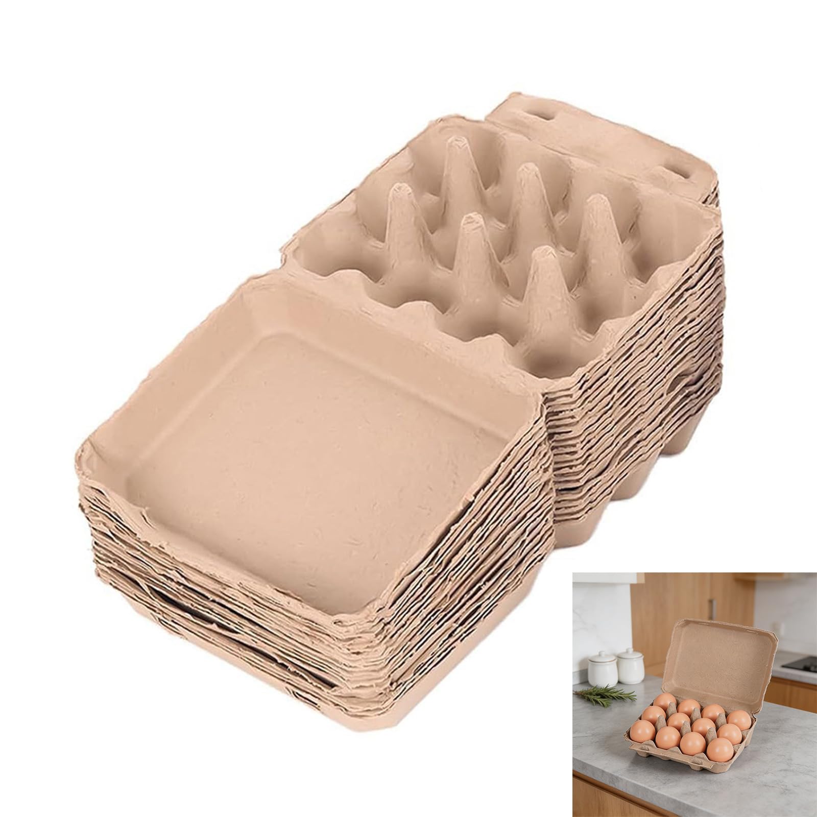 50 cajas de huevos de papel resistentes con 12 compartimentos, ideales para organizar y proteger huevos, herramientas de cocina, cartón de ovocitos