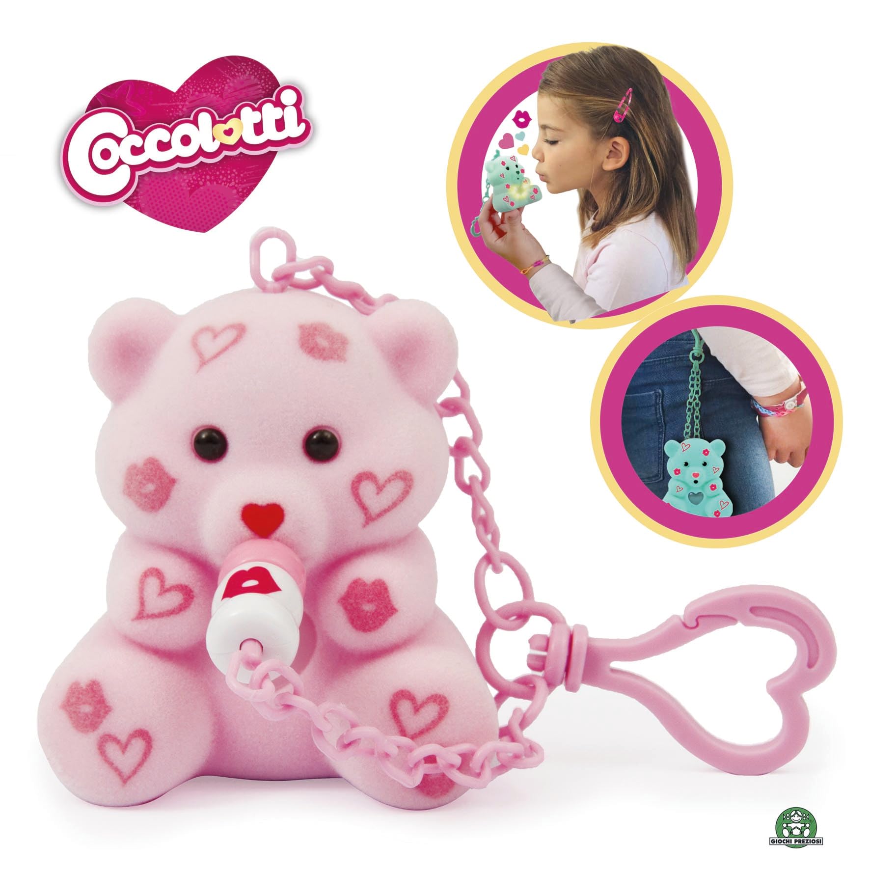 Giochi Preziosi COCCOLOTTI, interaktywny miś, który cię całuje, efekty świetlne, różowy wzór, dla dzieci od 3 lat, CCL093