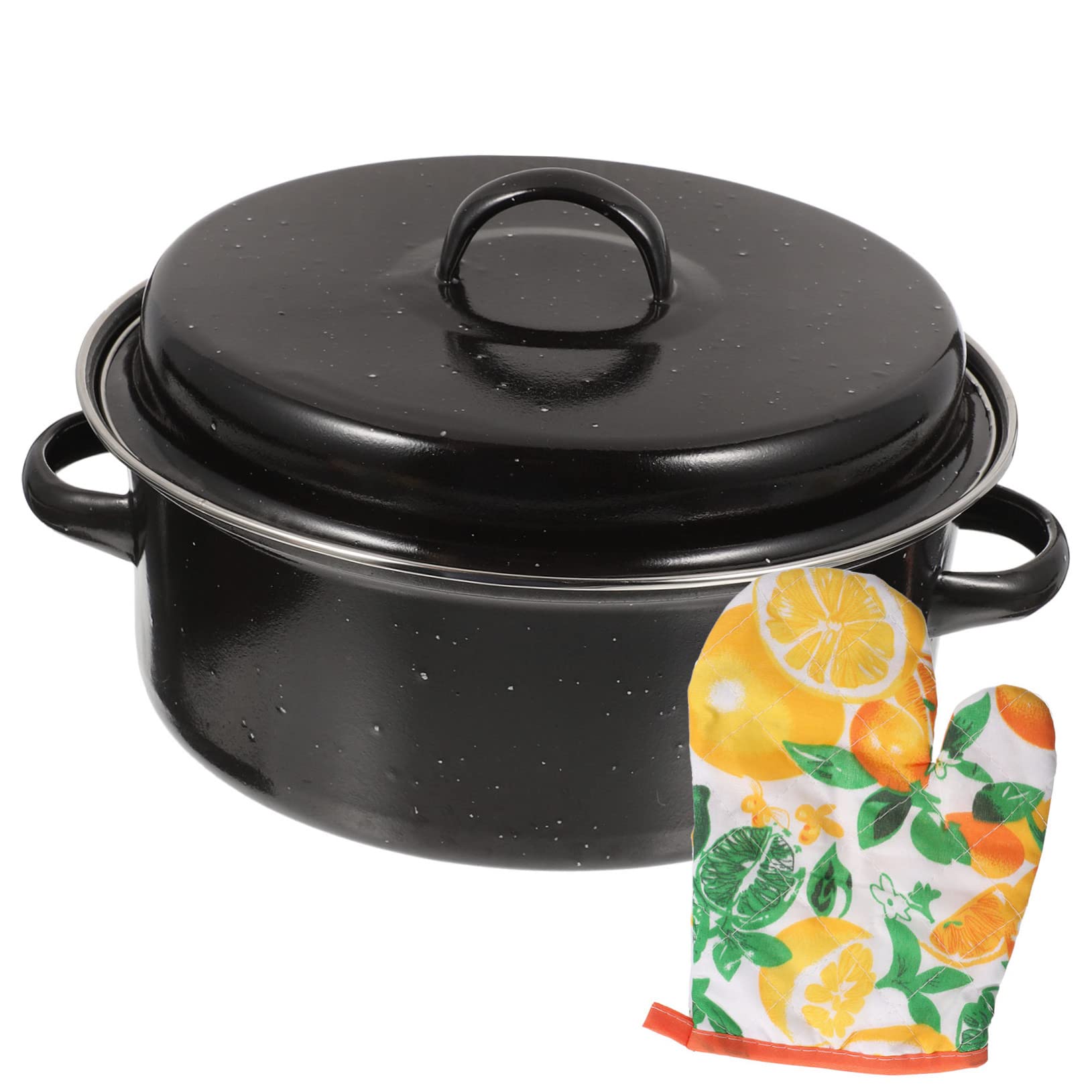 Mikinona Olla para Castañas China de Esmalte Negra Doble Asa
