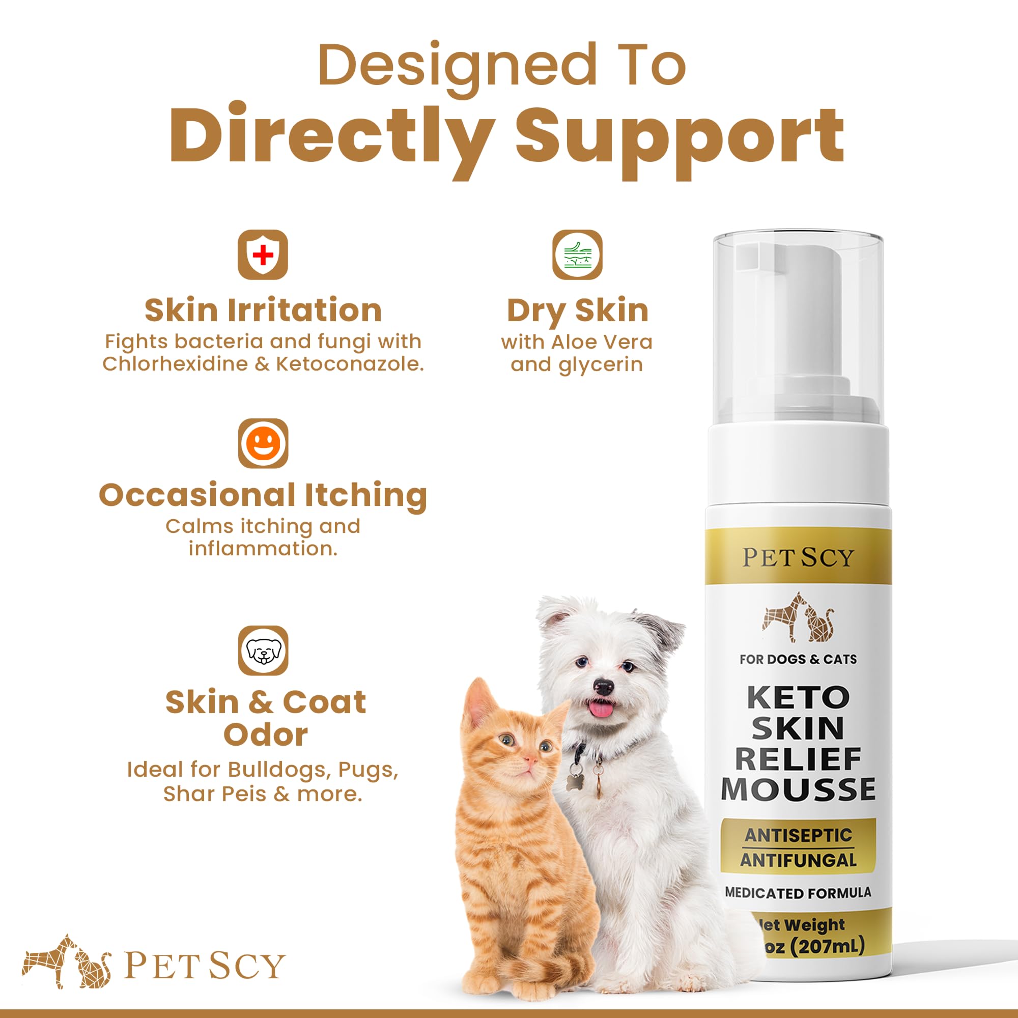 Keto Skin Relief Mousse for Dogs & Cats – 2% Chlorhexidine & 1% Ketoconazole – No-Rinse, Non-Greasy Mousse for Itchy, Dry, or Irritated Skin – Soothing Aloe, Easy Application - 7 fl oz - image 2