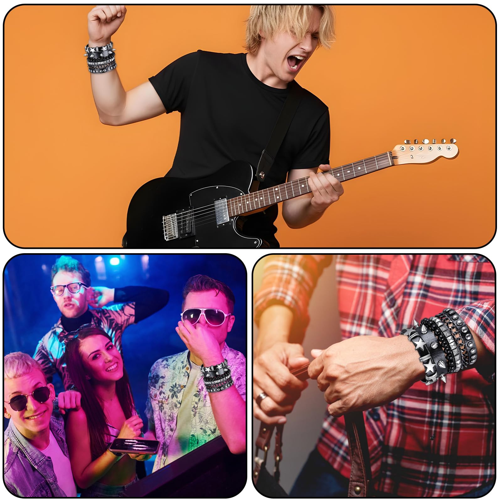 Tucnoeu 4szt. zestaw punkowych bransoletek z kolcami, biżuteria emo goth z lat 80. z kolcami, opaski na nadgarstek, akcesoria biżuteryjne dla mężczyzn i kobiet