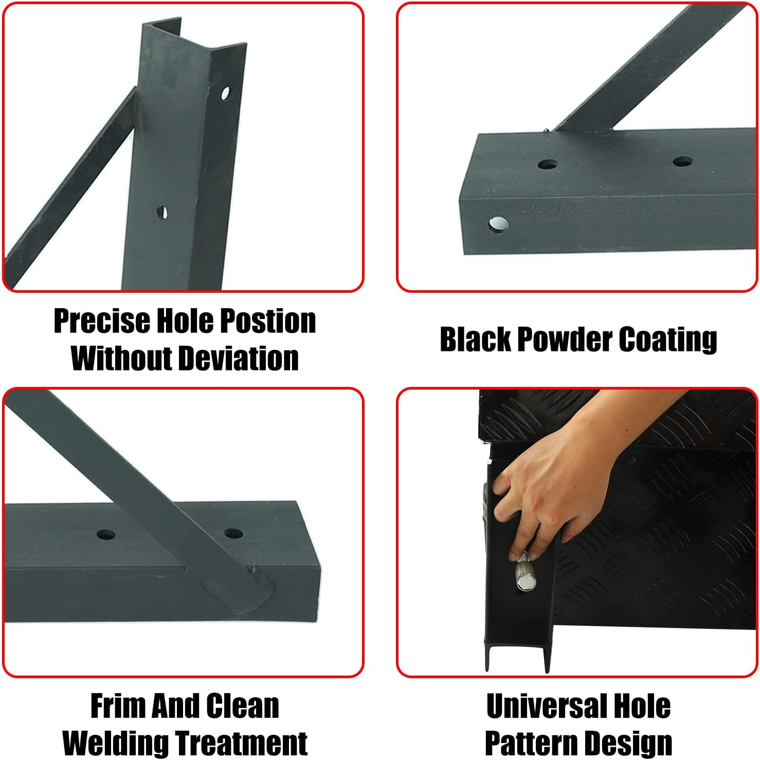 Underbody Truck Tool Box Mounting Brackets Kit, Welded Formed Steel Mounting Brackets with Screws Spacers and Sleeves Bolts for Underbody Truck Bed Tool Box, 17.7X 17.7 Inch, Set of 2