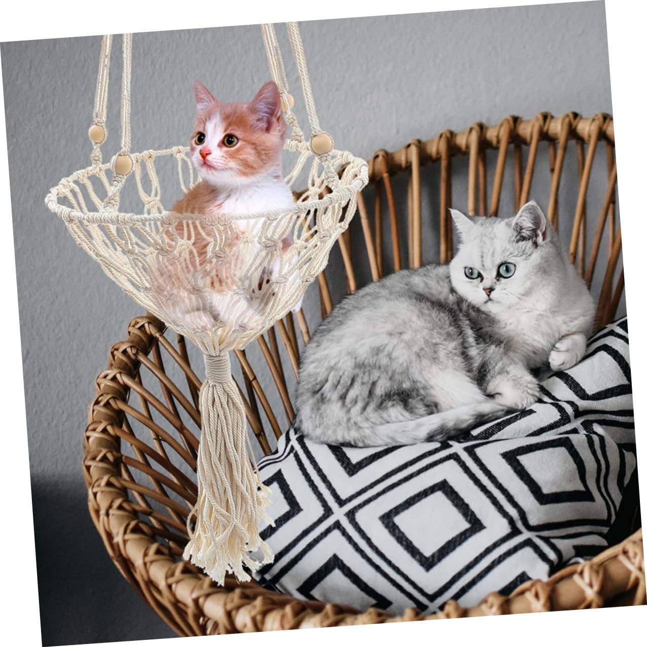 ABOOFAN Bohemian Woven Cat Hammock 40cm Hanging Pet Nest Sturdy Cotton Net for Indoor Cats to 30lbs Cozy Accessory Bed