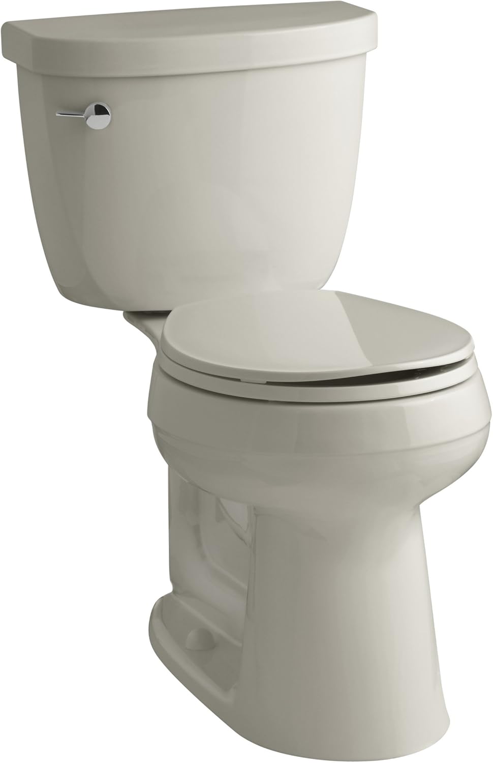 KOHLER 3888-G9 Cimarron Comfort Height Two-Piece Round-Front 1.6 GPF Toilet with AquaPiston Flush Technology and Left-Hand Trip Lever, Sandbar