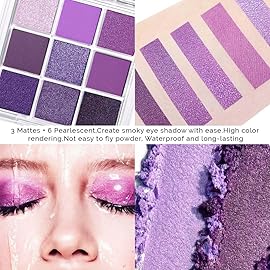 AMY\'S DIARY Deep Light Purple Matte Shimmer Eye Shadow Palette Makeup,Eyeshadow Long Lasting Waterproof Cruelty-Free, 9 Blendable Shades in Smooth with Gorgeous Pearls for Girls (Purple palette)