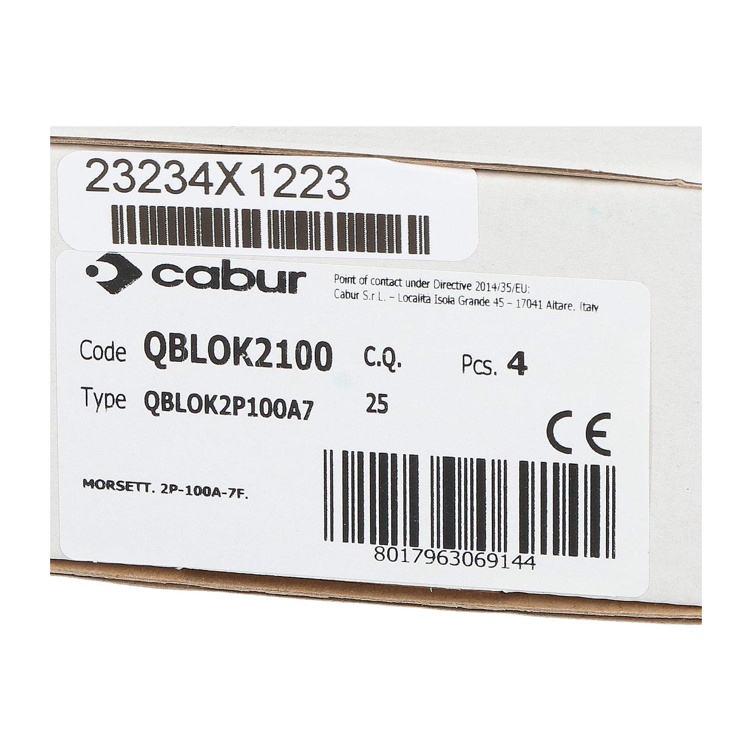 QBLOK4P100A7 MORSETTIERA 2P 100A - 7 FORI QBLOK210
