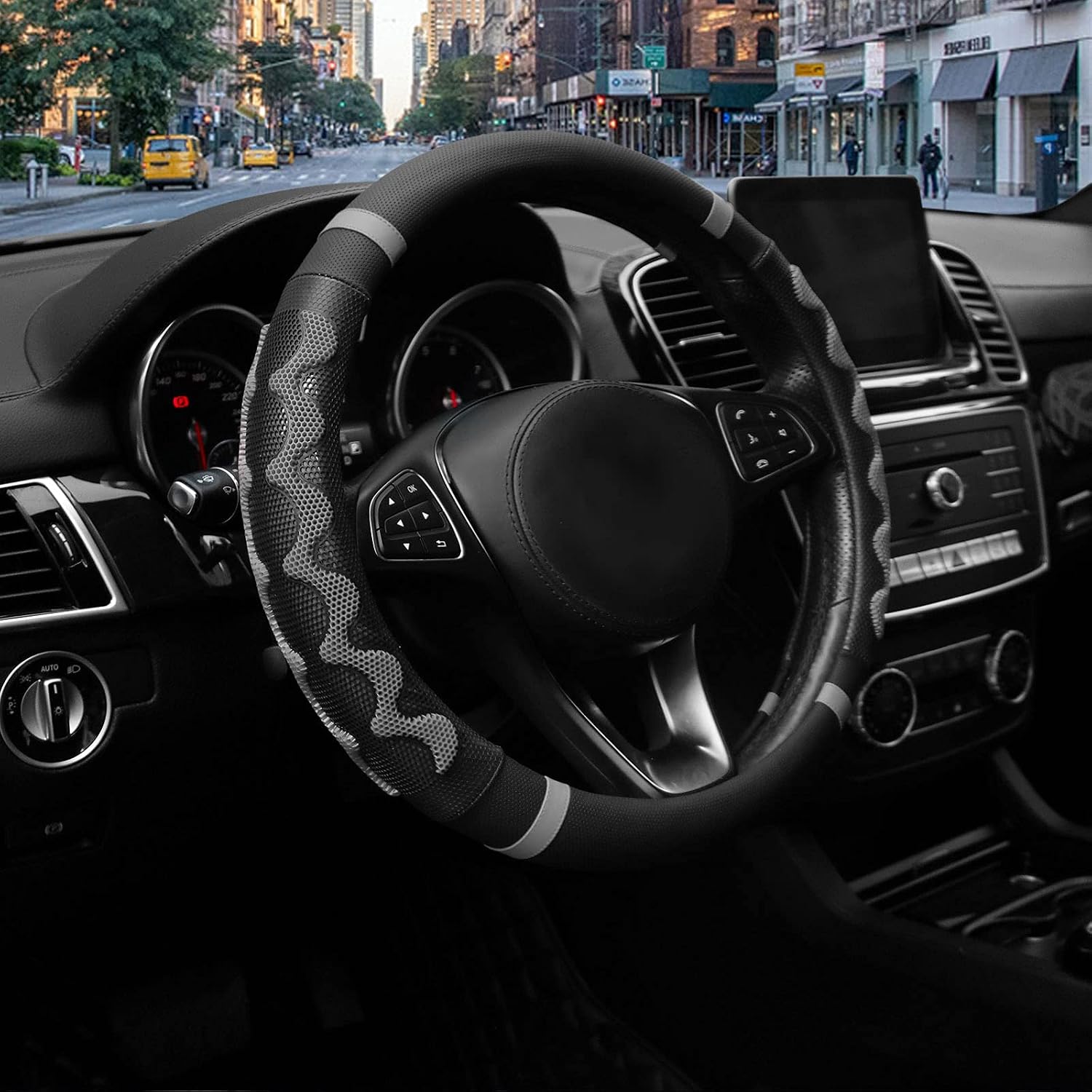 SZUAH Steering Wheel Covers, 15 Inch Universal Microfiber Leather Anti-Slip Steering Wheel Protector, Heat Resistant, Breathable & Odorless for Auto Car Accessories, Grey