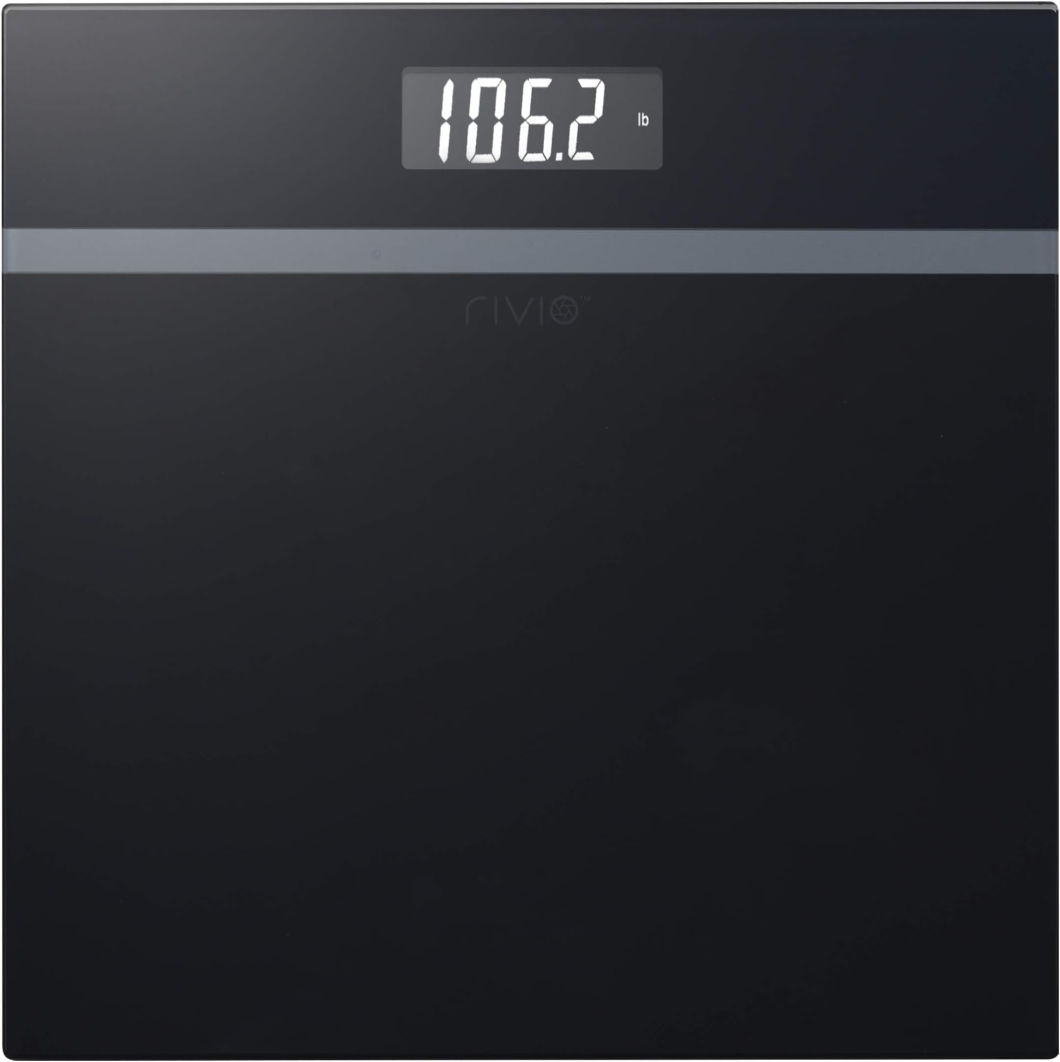 RIVIO Bathroom Weight Scale Digital Scale High Precision Scales for Body Weight with Step on Technology and Large LCD Backlit Display, 6mm Tempered Glass, 440 pounds (Black)