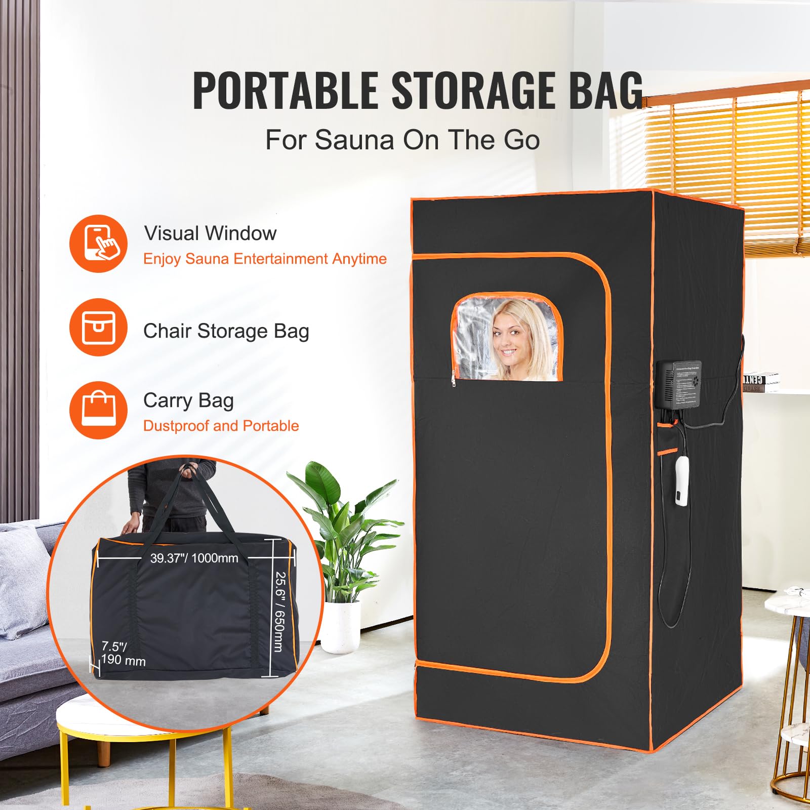 Happybuy Portable Sauna Tent, 1400W Home Spa Kit, Detoxify & Soothing Infrared Therapy, Time & Temp Remote with Chair, Floor Mat & Storage Bag, Black