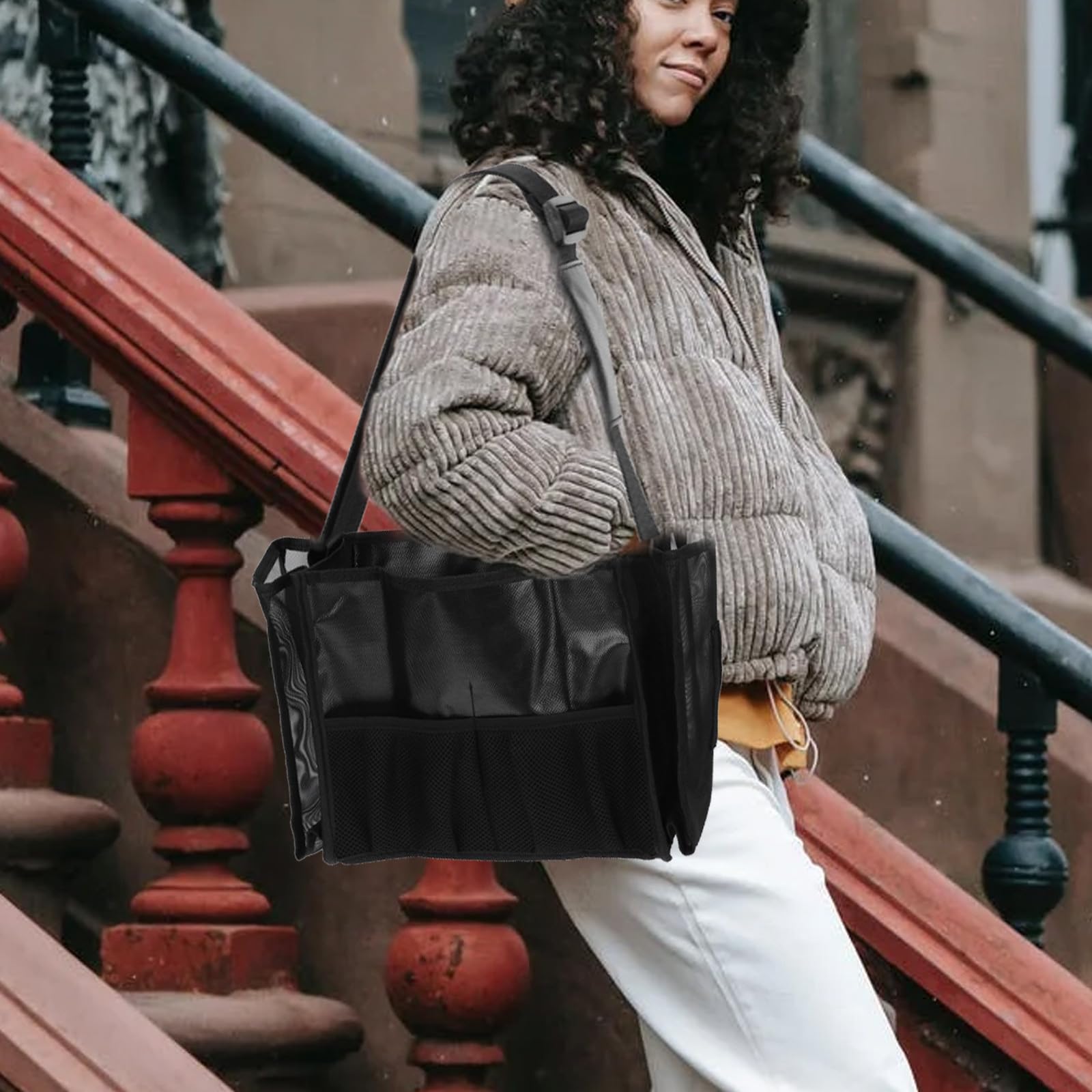 Borsa Porta Trucchi Donna Grande Capacità in Garza Nera, Portatile e Pratica per Trucco Professionale e Organizzazione Pennelli da Viaggio