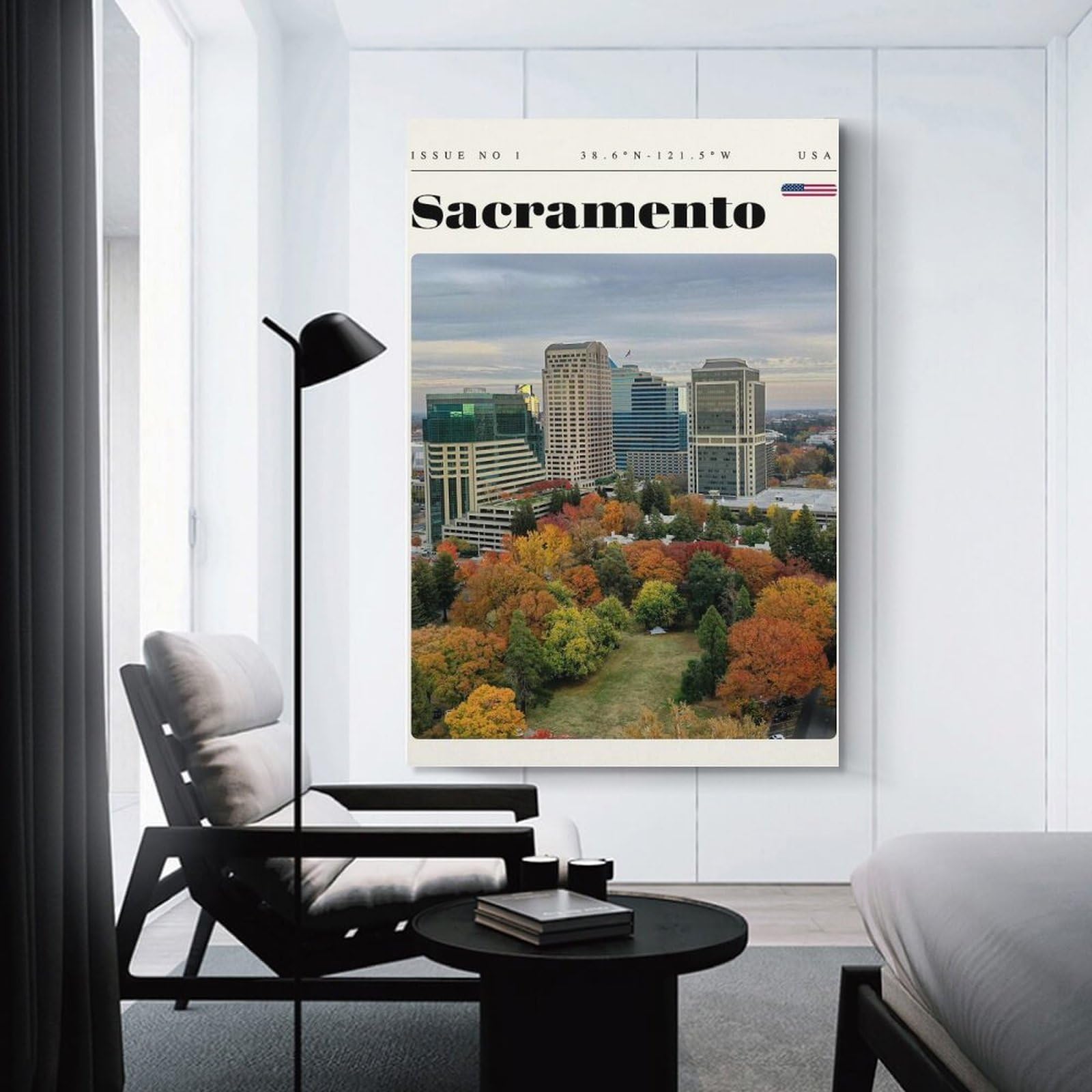 Junmoney Sacramento California Travel Art Canvas Wall Decor 24x36inch(60x90cm), for Calm Bedrooms, Home Corners Or Flats, A Warm Accent for Relaxed Interiors