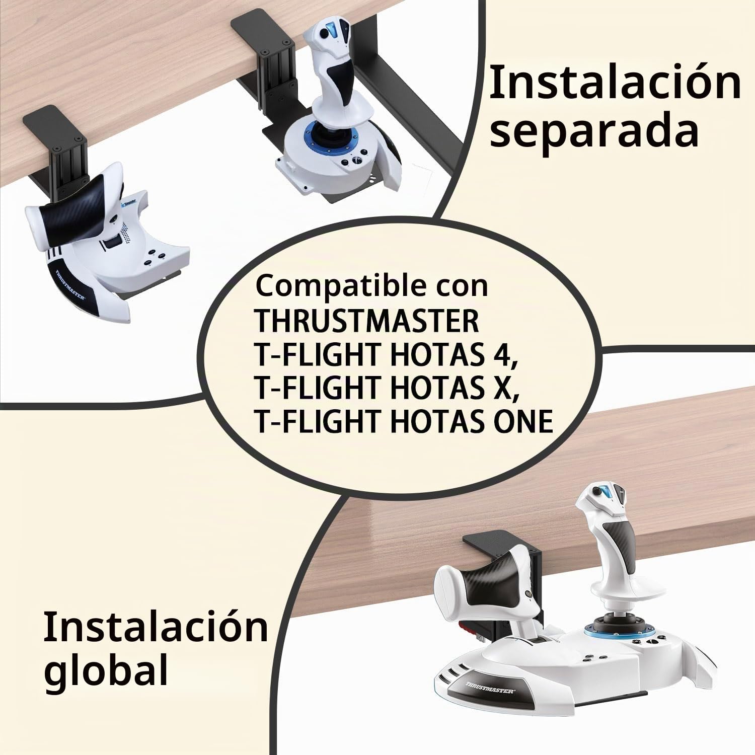 BUJ Soporte de escritorio de metal compatible con Thrustmaster SimTask Farmstick, T-Flight, Hota T-Flight Hotas 4 y X, T16000M FCS, TCA Sidestick, Sol-R1 y Sol-R2