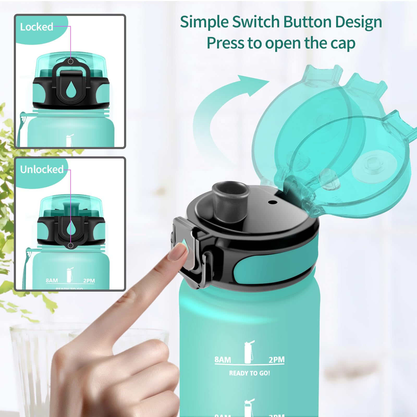 Vikaster Borraccia Sportiva, Borraccia 500ml/1000ml/1500ml, Senza BPA & Prova di Perdite, Bottiglia Acqua Bambini, Bici, Scuola, Palestra, Ufficio, Yoga