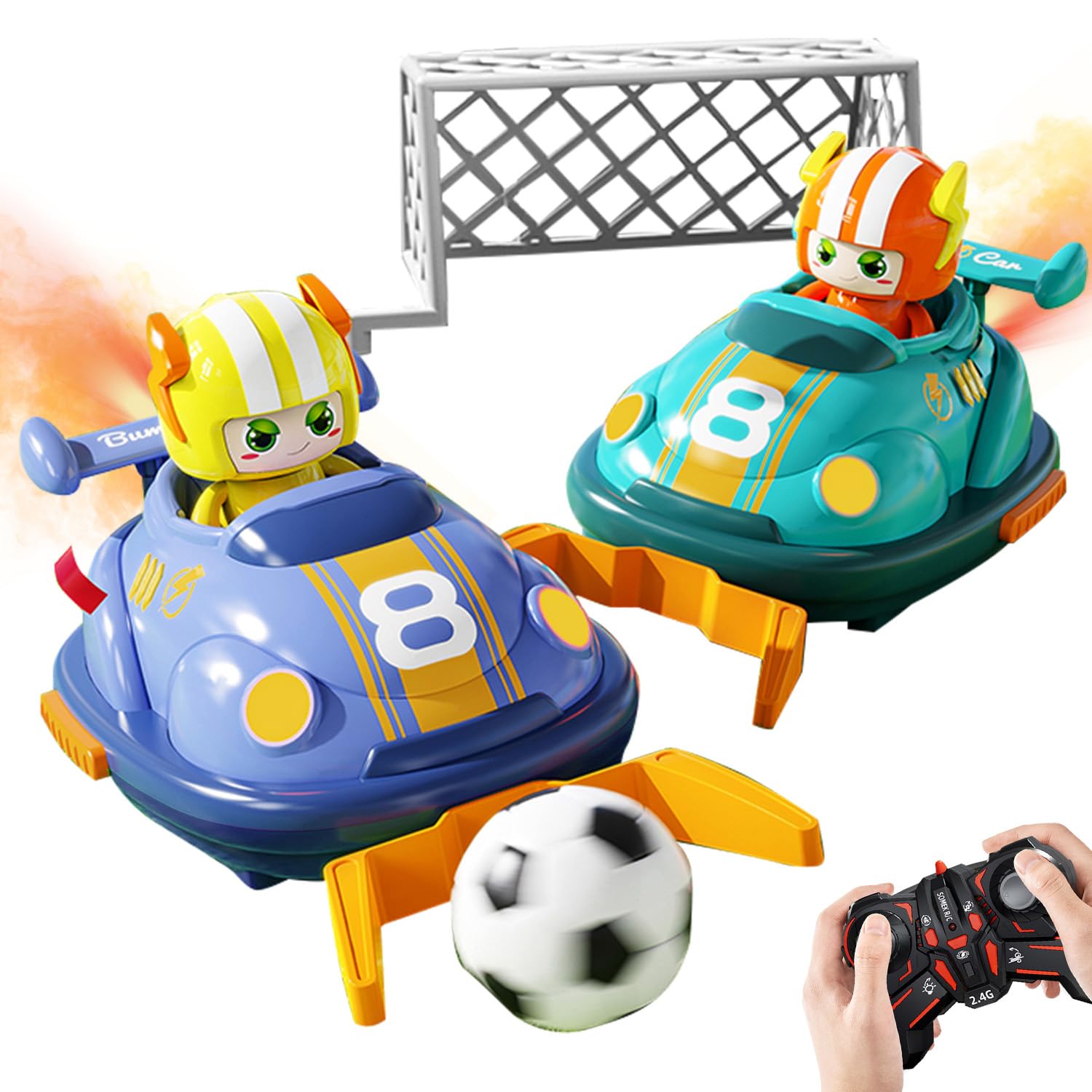 KENNEAS 2 Player RC Cars for Kids 360° Spin Motorcycle-Style Bumper Cars with Light & Music, Rechargeable Toy Motorbike Set