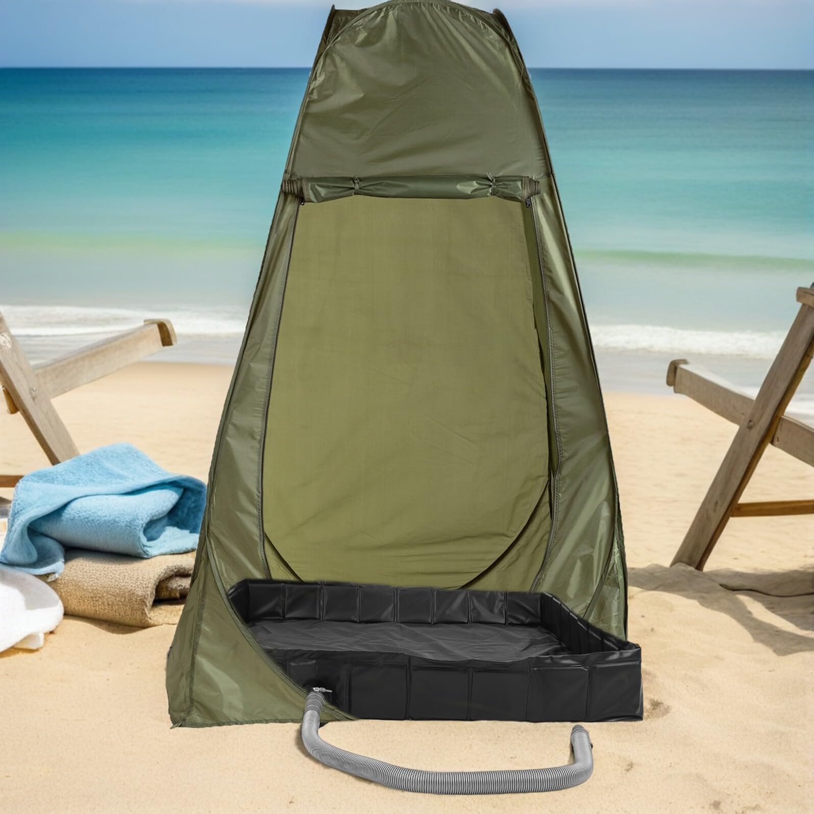 Operitacx Base de Ducha Provisional Plegable Cuadrada con Desagüe | Pvc y Pp, Negro, para Pies, Uso en Hiking y Bases Temporales, Incluye Tubo Extraíble