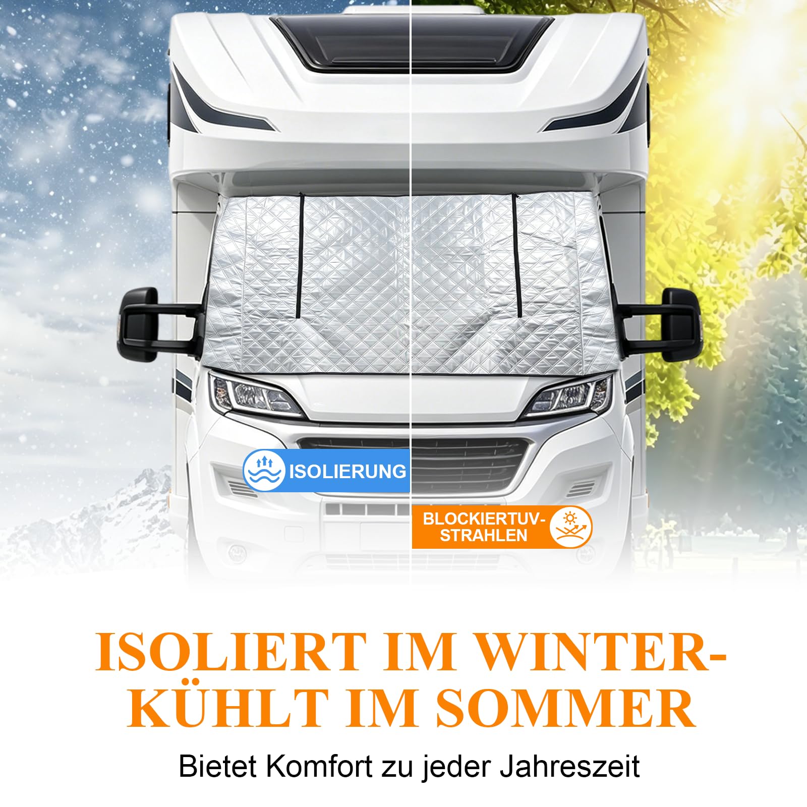 Frontscheibenabdeckung Ford Transit 2015-2025 MK8 & MK9 - Thermomatte Außen Sonnenschutz Ford Transit Wasserdicht Scheibenabdeckung für Wohnmobile und Kastenwagen
