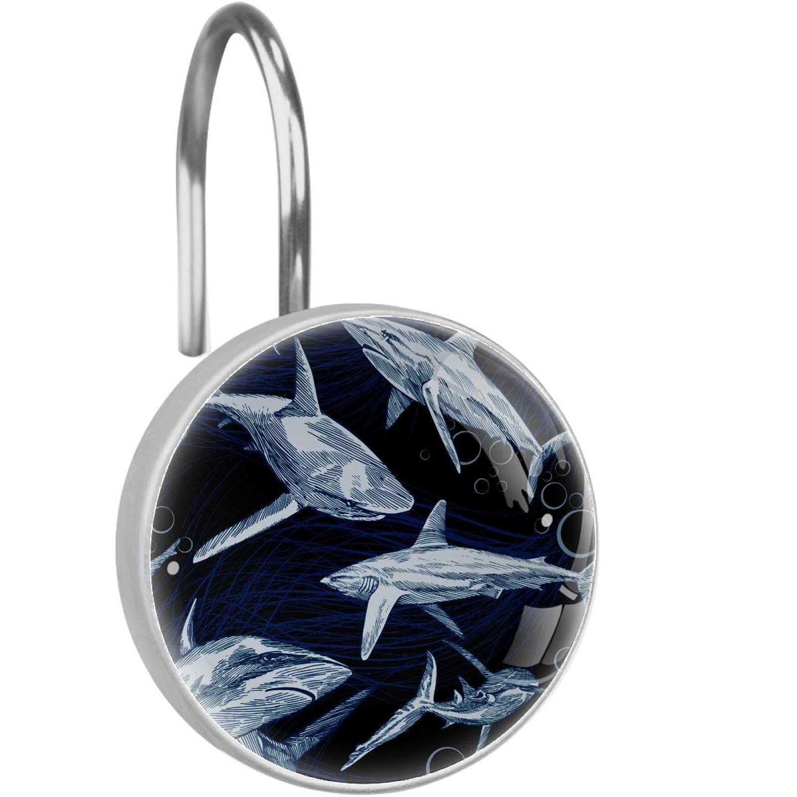 Crochets rideau de douche inox tringle salle de bain anneaux requin mer