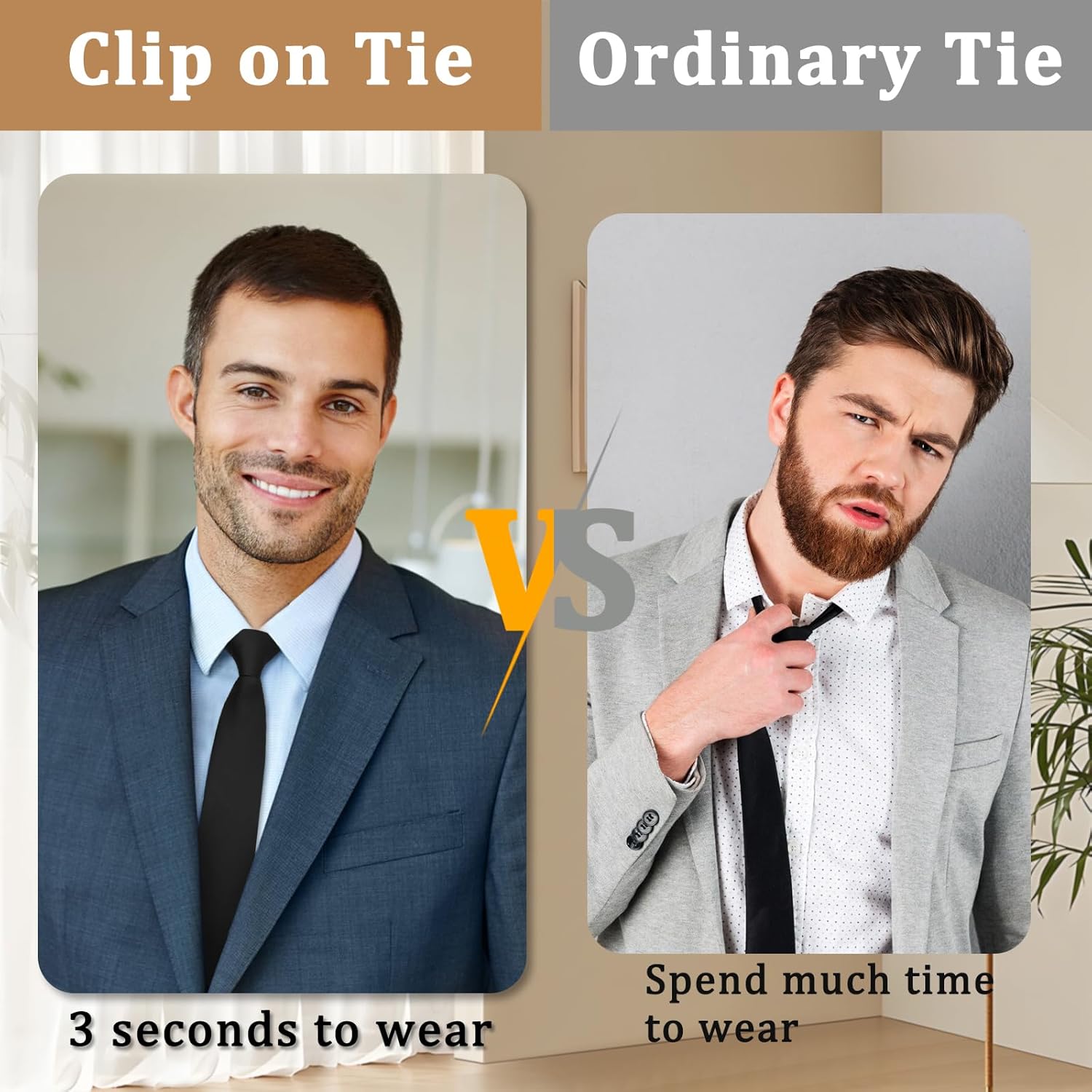 Clip on Ties for Men, Pre Tied Mens Black Tie Skinny Neck Ties Mens Solid Color Necktie for Wedding Office School - Image 6