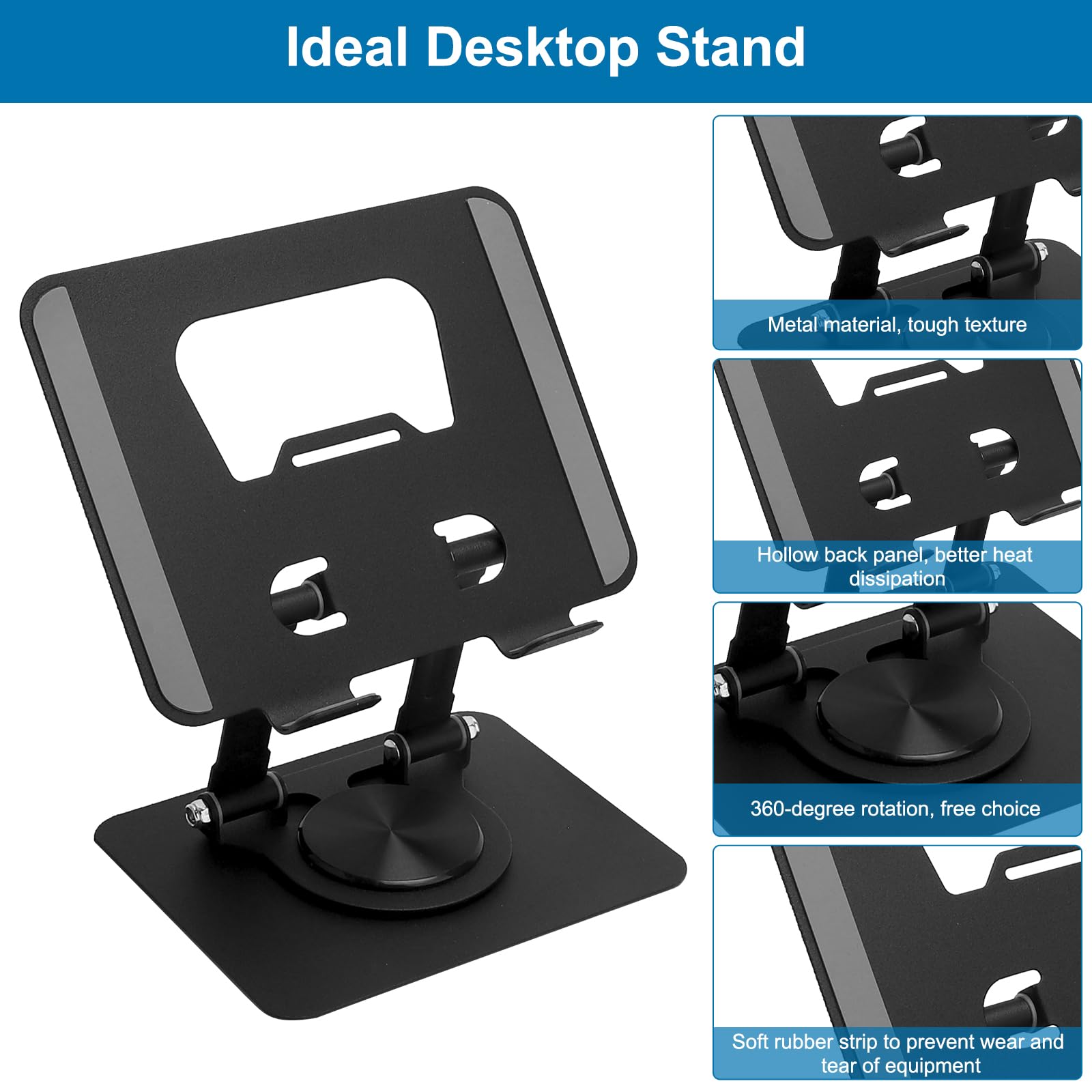 HENGBIRD Stojanek do tabletu, regulowany, 360° obrotowy uchwyt na iPada wykonany z aluminium, składany i przenośny, kompatybilny z uchwytem na tablet, stojakiem na iPada, uchwytem na telefon do stołu