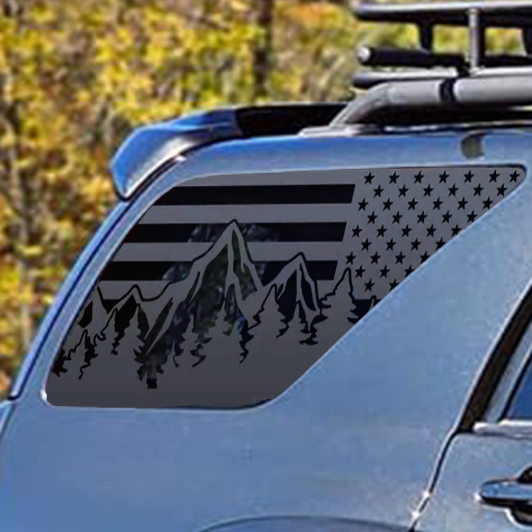 Xinghe for 2003-2009 Toyot@ 4Runner Rear Side Window Mountain American Flag Decals, Matte Black Mountain Flag Decal for Truck Side Back Window (Matte Black)