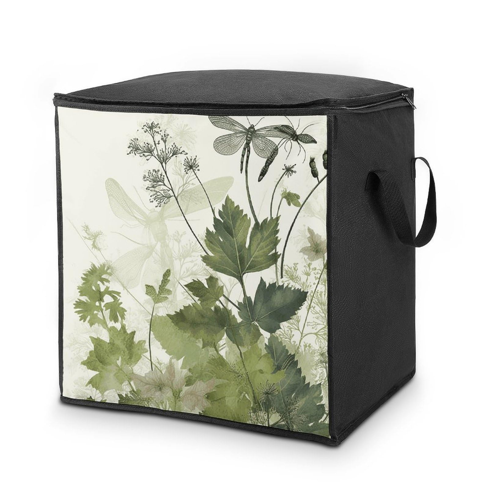 Fekiloot Style Foliage And Herbs With Dragonflies Winged Storage Bags With Reinforced Handles,Moving Bag With Zipper,Closet Organizers,Compression Packing Cubes