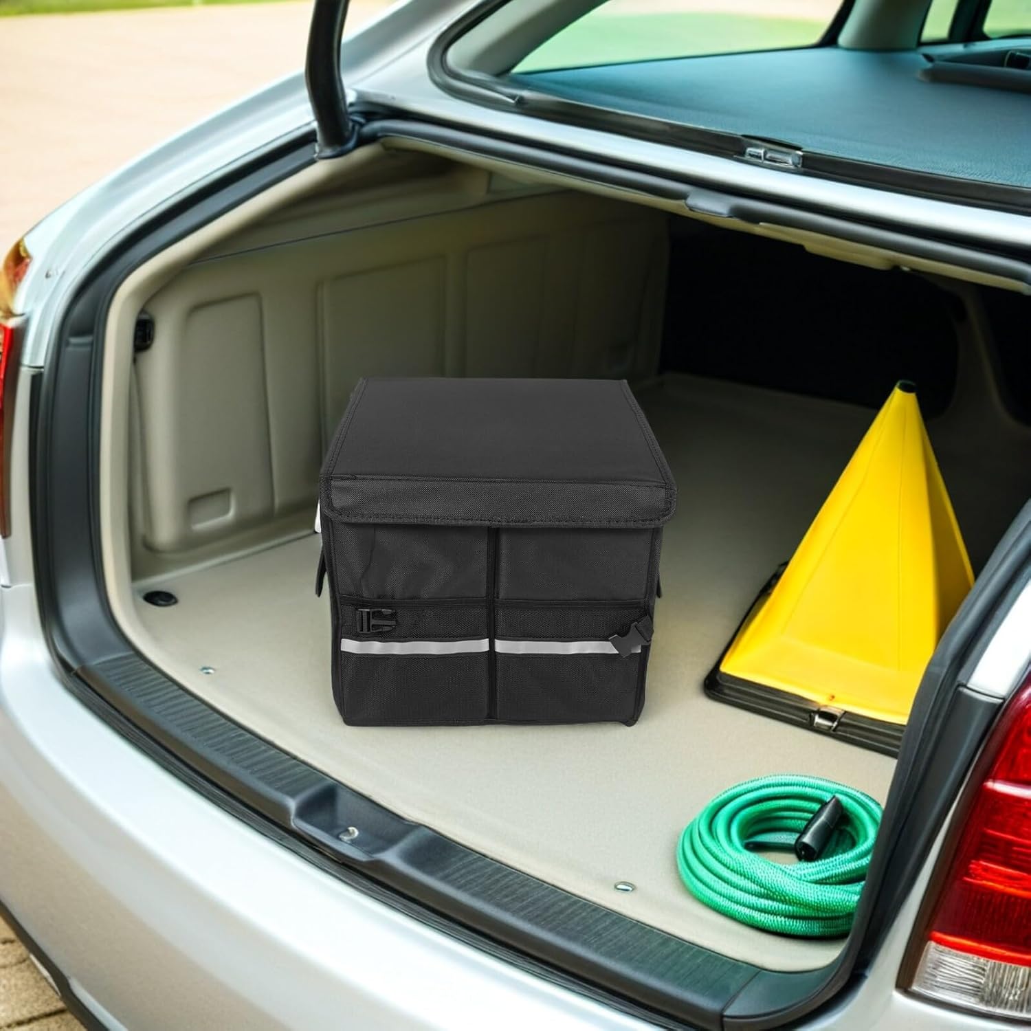 Luxshiny 36l Collapsible Waterproof Car Storage Box with Lid and Base, Leak-proof Vehicle Trunk Organizer for Outdoor Travel and Backseat Cargo Management