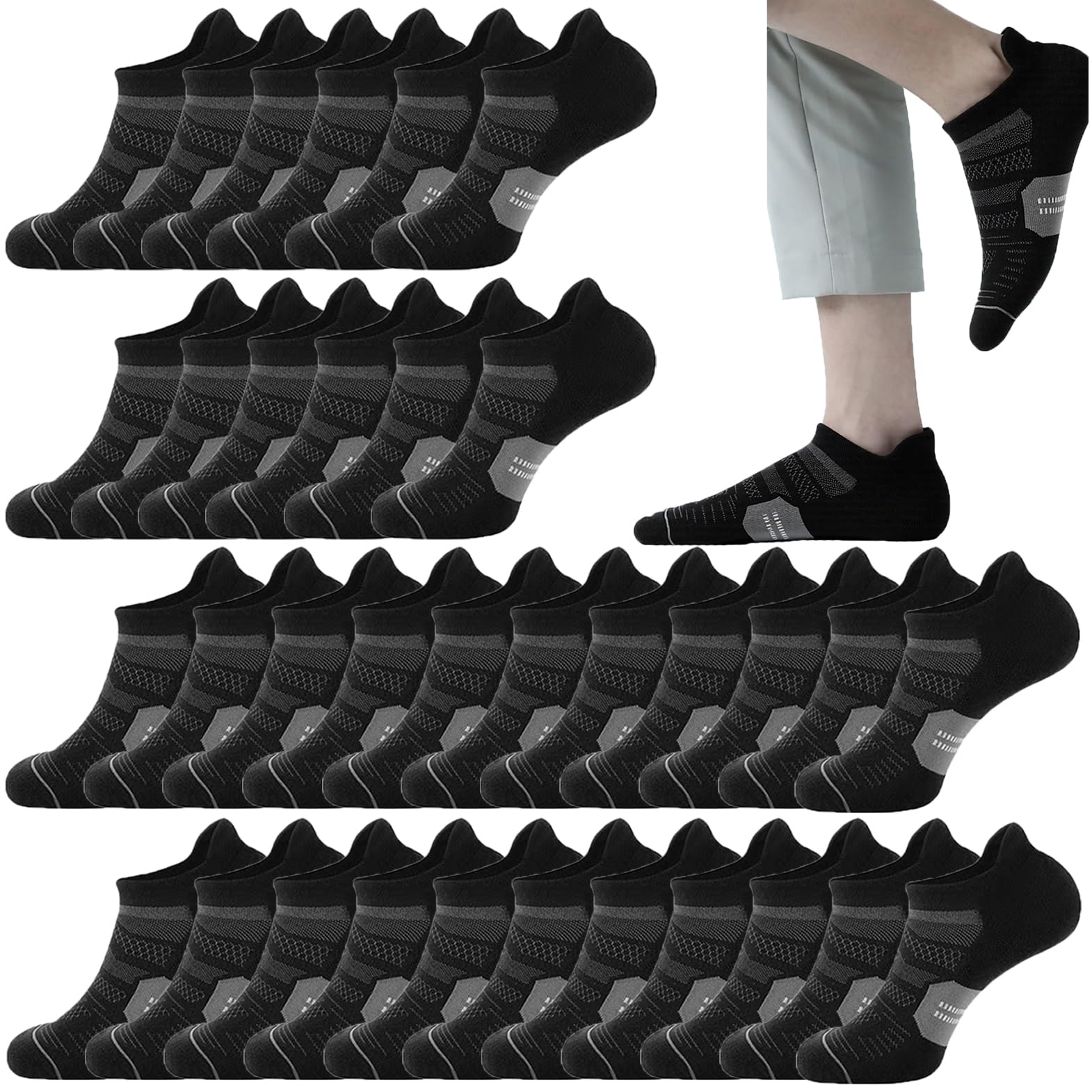 12 Pairs Mens Ankle Athletic Running Socks Breathable Low Cut Sports Casual Socks for Men