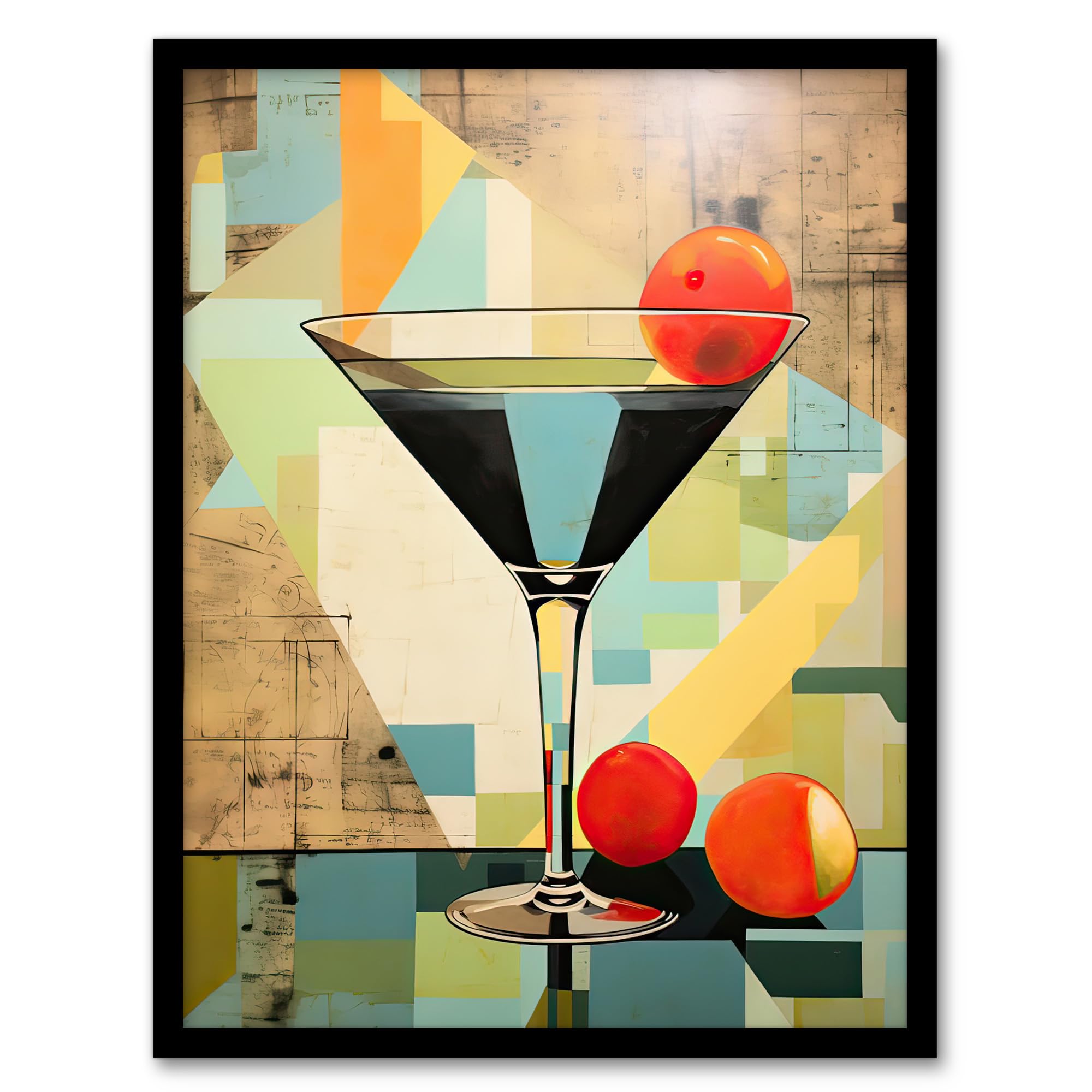 Artery8 Cocktail Drink Abstract Geometric Kitchen Artwork Artwork Framed Wall Art Print 18X24 Inch