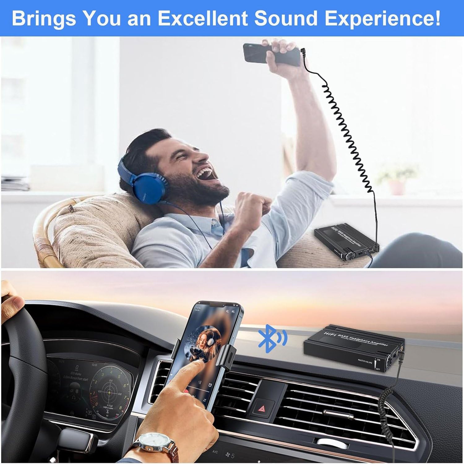 Wzmacniacz słuchawkowy HiFi Bluetooth Przenośny wzmacniacz słuchawkowy HiFi z regulacją głośności do MP3/MP4/telefonów/odtwarzacza cyfrowego