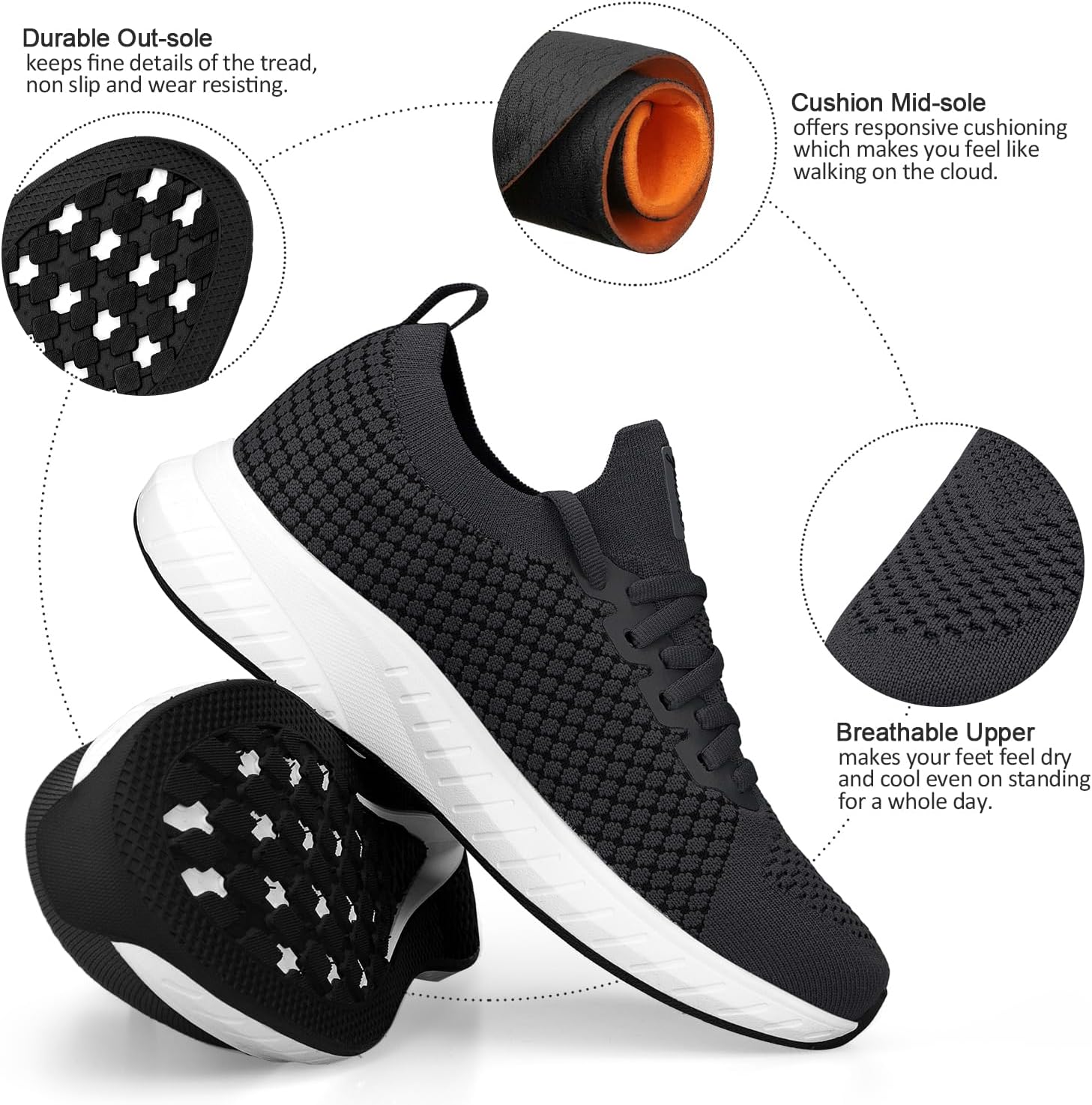 Mens Slip on Lightweight Walking Shoes Non Slip Breathable Running Shoes Comfort Tennis Workout Gym Sneakers with Shoelace - Image 4