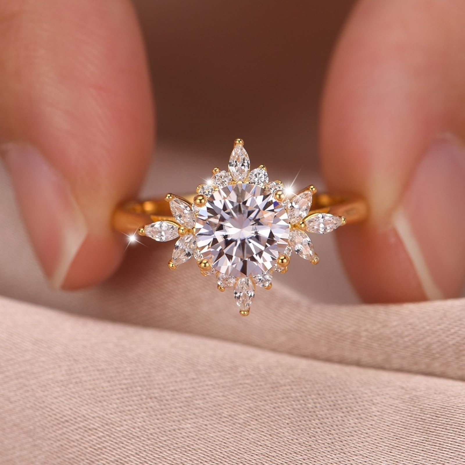 Pierścionek zaręczynowy z białego złota 9-karatowego białego kwiatu Moissanite 1ct dla kobiet