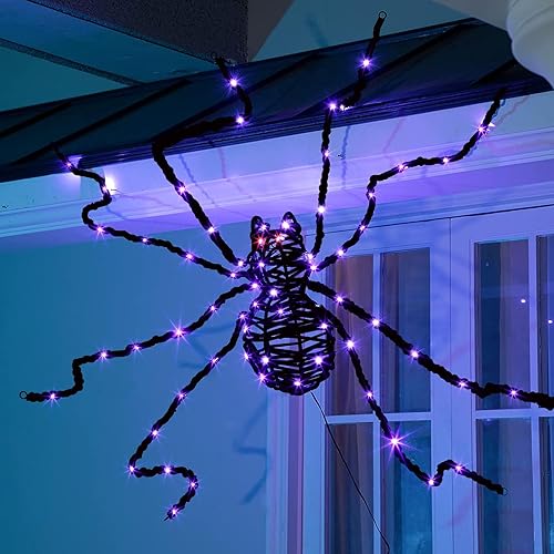 EAMBRITE Luces de ventana de Halloween de 4 pies, luz de murciélago gigante con 30 luces moradas, impermeable, silueta de ventana, decoración de luz