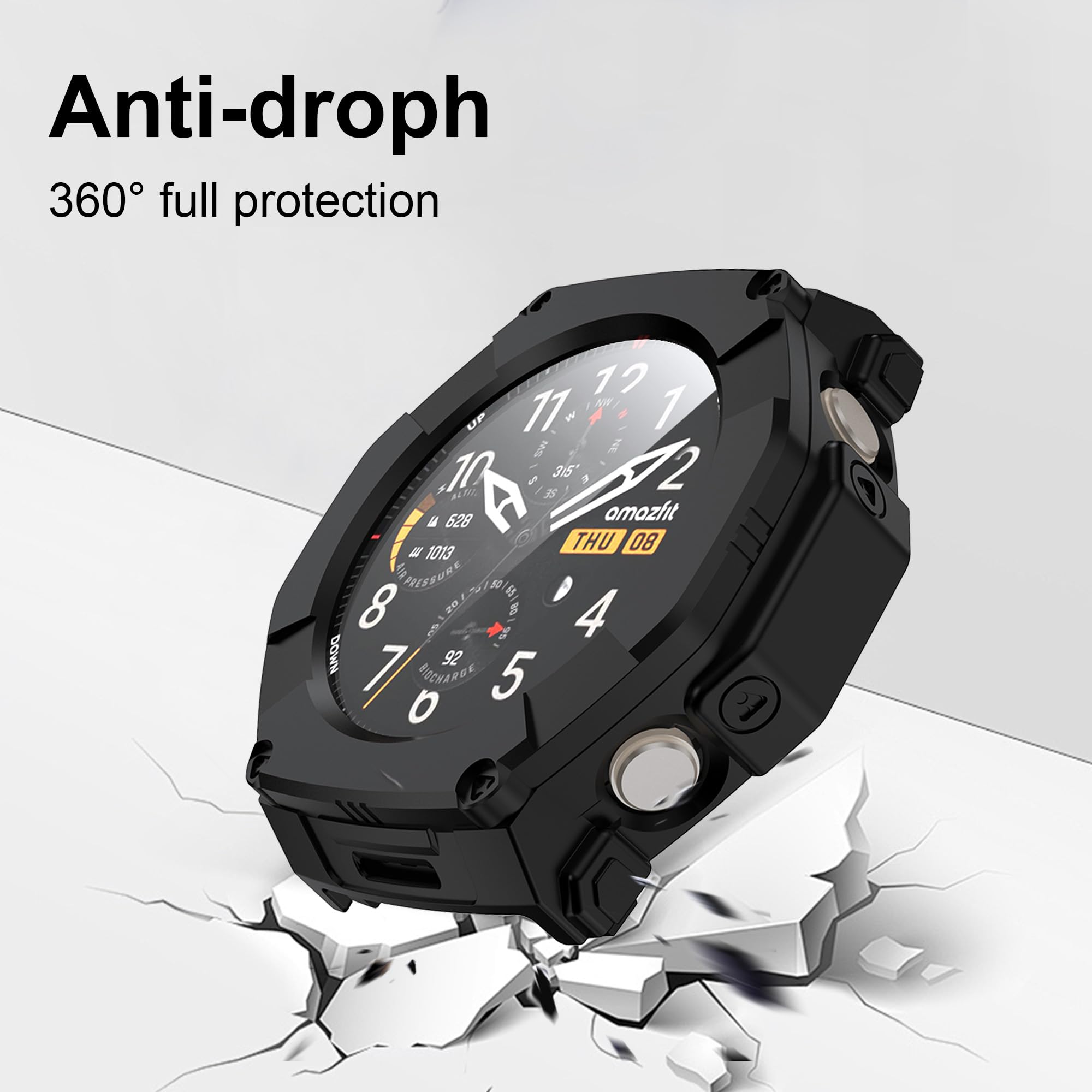 Effcotuo 2 sztuki etui do Amazfit T-Rex Ultra 2 Case z folią ochronną na wyświetlacz etui na telefon komórkowy ze szkła pancernego pełna ochrona przed folią TPU Komp hartowane etui odporne na