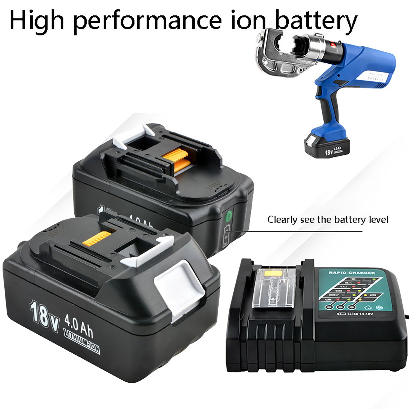 Pinza per Crimpare Cavi di Alimentazione a Batteria con 2 Batterie Ricaricabili, Connettore in Alluminio, Capocorda Strumenti Premium per La Crimpatura Professionale Nell'industria,EZ400