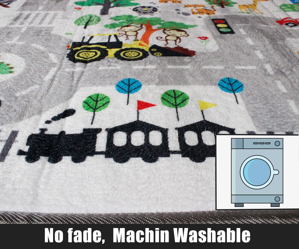 Kids Rug Play Mat, City Life Great for Playing with Cars for Bedroom Playroom,Soft Carpet (2.6'x5')